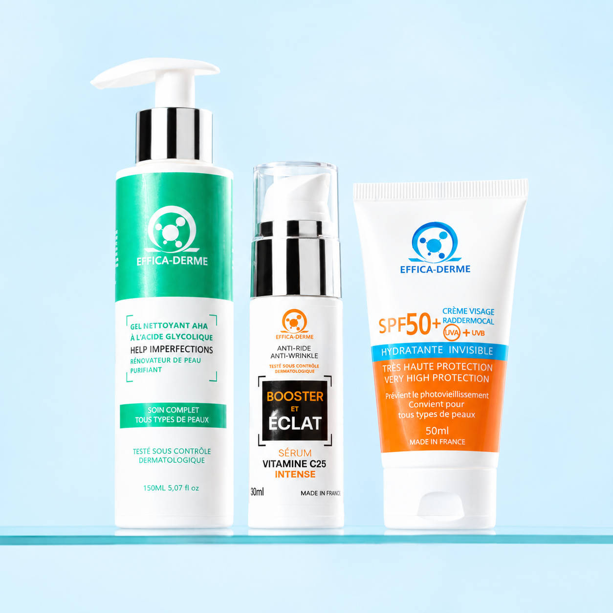 Le trio essentiel pour réveiller l’éclat naturel de la peau et assurer une protection optimale du matin au soir.