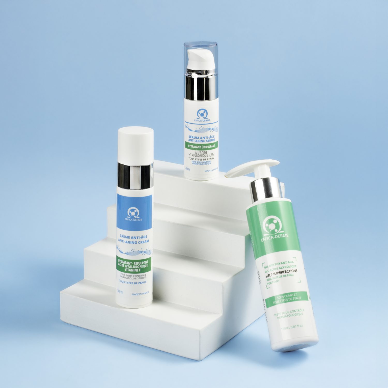 Routine Anti‑Âge Effica‑Derme – trio de soins visage pour régénération et fermeté