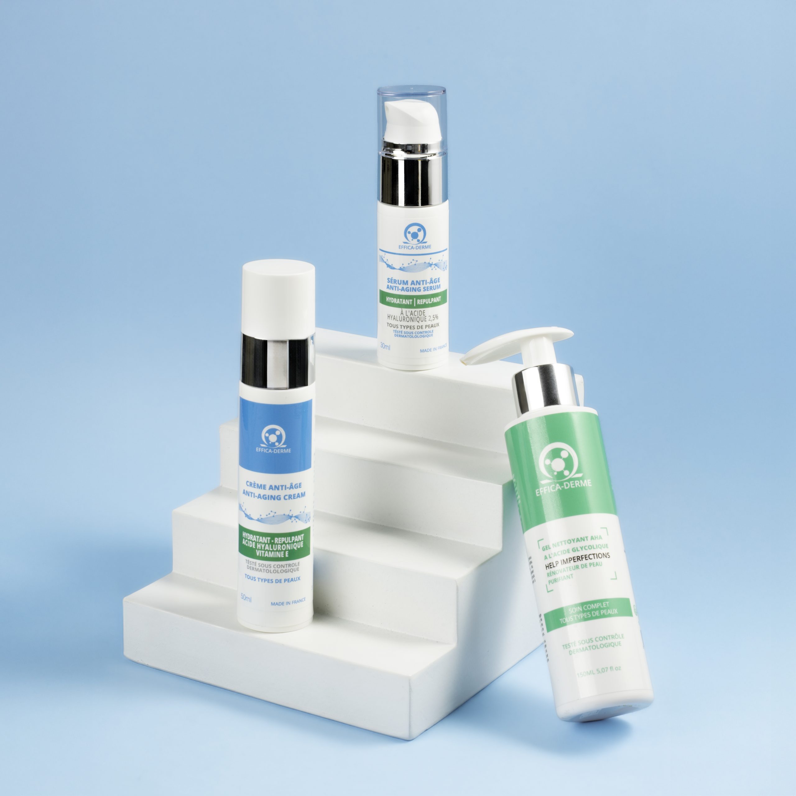 Routine Anti‑Âge Effica‑Derme – trio de soins visage pour régénération et fermeté