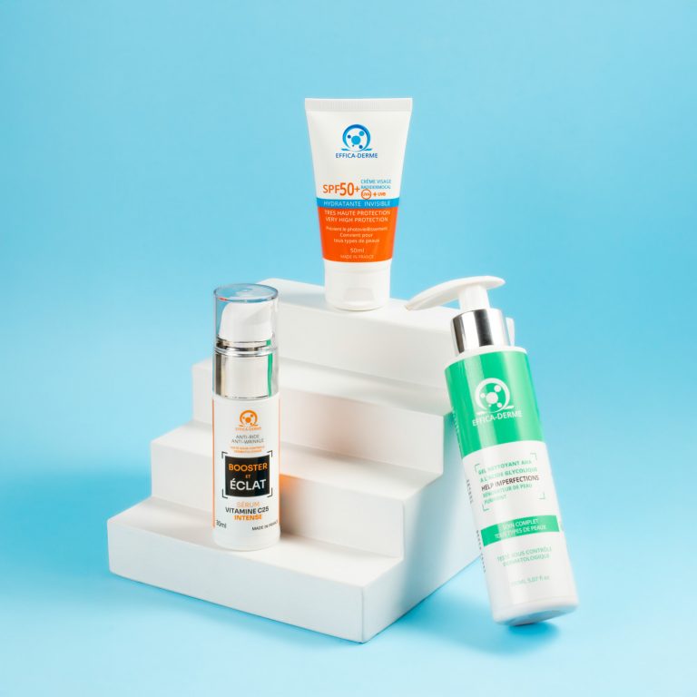 Routine Matin Éclat & Protection Effica‑Derme – Gel AHA, Sérum Vitamine C et Crème SPF50