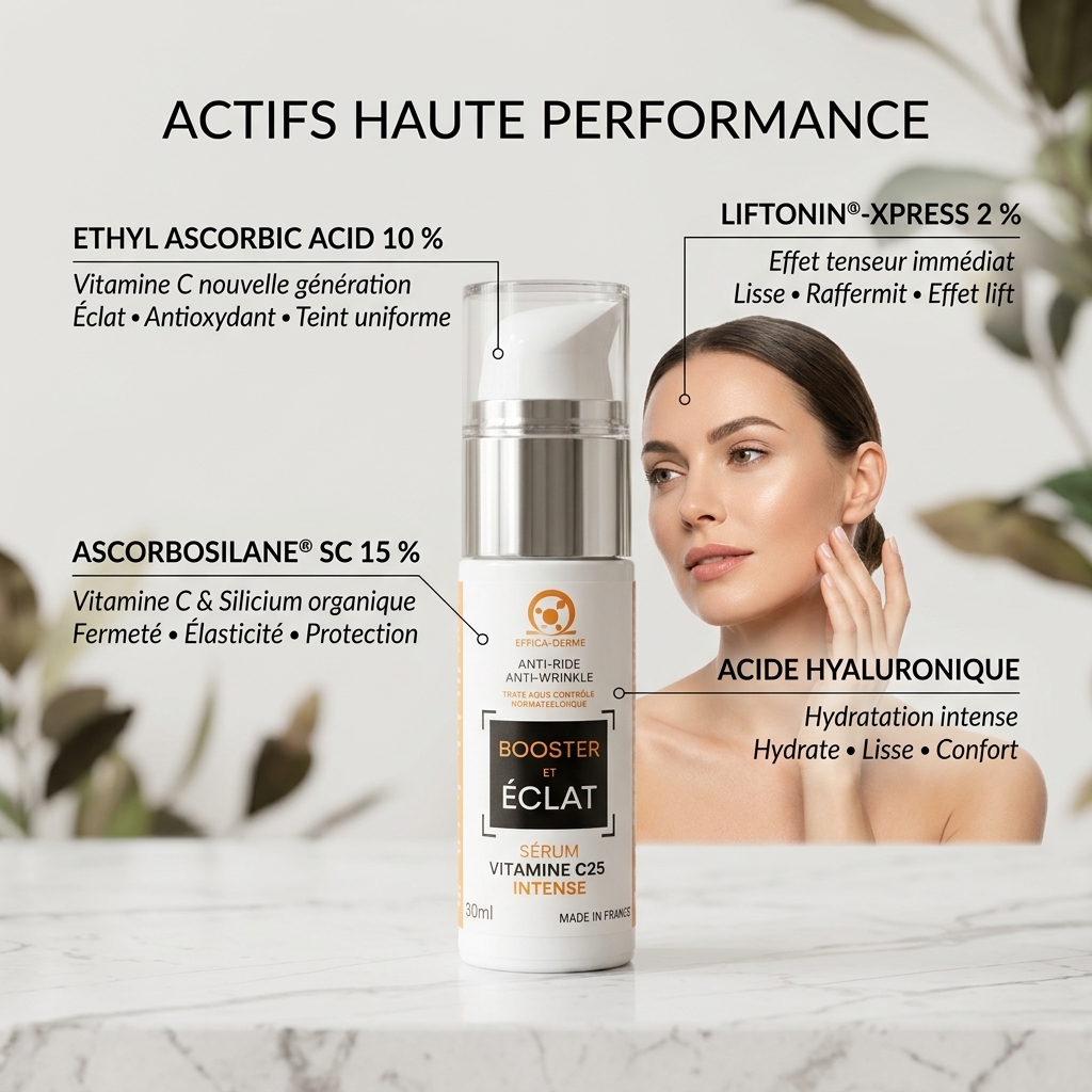 Sérum Vitamine C25 Intense Effica‑Derme avec Ethyl Ascorbic Acid 10 %, Ascorbosilane® SC 15 %, Liftonin®‑XPRESS 2 % et acide hyaluronique